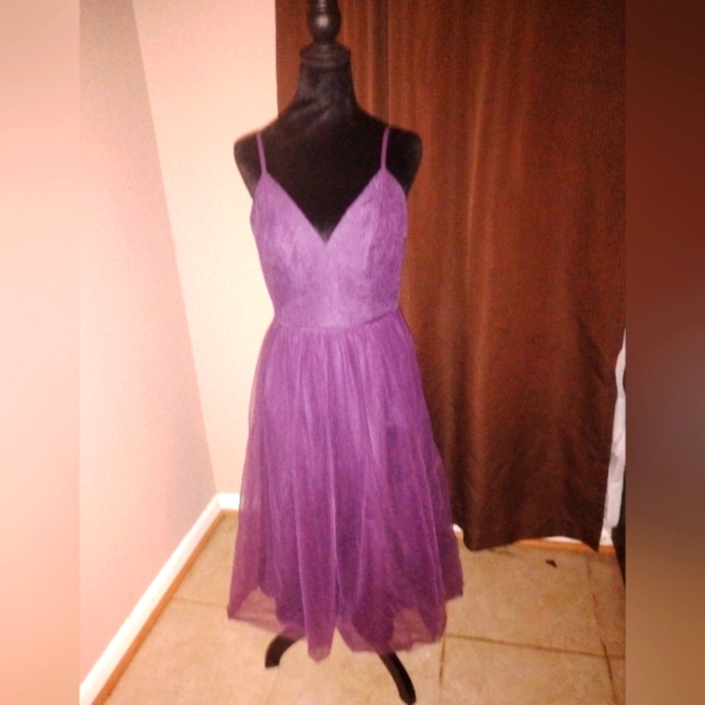 💜 Womens Girls Size 2 Purple Mesh Prom Homecoming Wedding Party Dress Davids